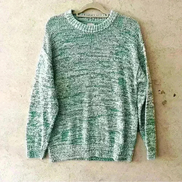 BDG URBAN OUTFITTERS NWT MEDIUM GREEN WHITE OVERSIZED COMFY HEATHER CREW SWEATER - Picture 1 of 9